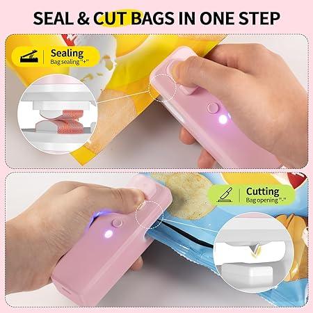 3 in 1 Mini Bag Sealer Heat Seal with Cutter & Magnet, Rechargeable